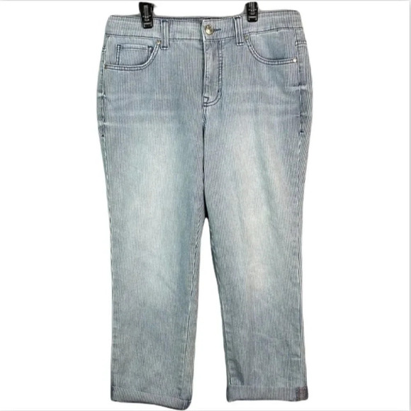 NINE WEST Vintage America Collection Jeans Blue Light Wash Stripe Boho Size 8 - Picture 2 of 10
